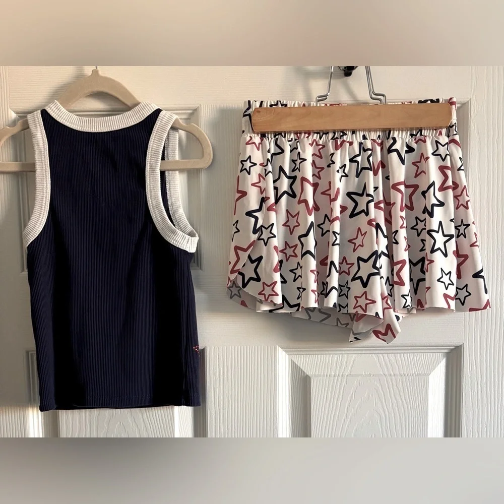 btween Girls Active Set Blue Top and White Skort with red and blue stars - Picture 5 of 6